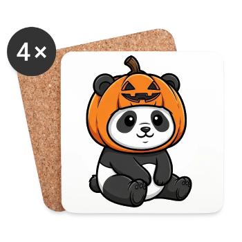 Cute Halloween Panda with Hat and Pumpkin - Coasters (set of 4) - white - Front