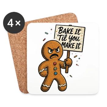 Bonhomme de pain d’épices drôle - Noël - Dessous de verre (lot de 4) - blanc - Devant