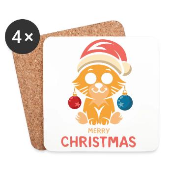 Christmas Cat Merry Christmas - Coasters (set of 4) - white - Front