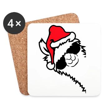 Lama Cool Sonnenbrille Weihnachtsmütze Seitlich - Untersetzer (4er-Set) - Weiß - Vorne