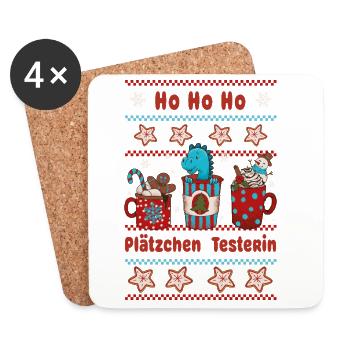 Hohoho cookie tester with funny dinosaur - Coasters (set of 4) - white - Front