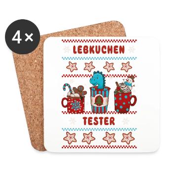 Testeur de pain d’épices de Noël avec dinosaure dinosaure - Dessous de verre (lot de 4) - blanc - Devant