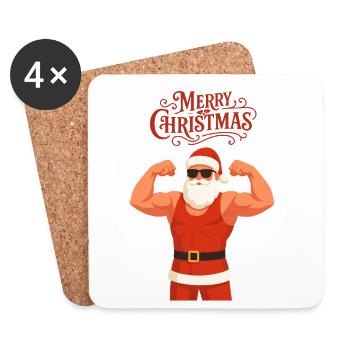 Santa Fit – Muskulöser und stylischer 🎅💪 Weihnachtsmann - Untersetzer (4er-Set) - Weiß - Vorne