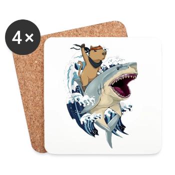 Capybara sur requin - Dessous de verre (lot de 4) - blanc - Devant