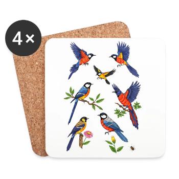 Oiseaux martin-pêcheurs - Dessous de verre (lot de 4) - blanc - Devant