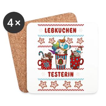 Testeur en pain d’épices avec licorne de Noël - Dessous de verre (lot de 4) - blanc - Devant