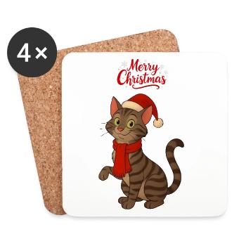 Graue Katze Frohe Weihnachten - Untersetzer (4er-Set) - Weiß - Vorne