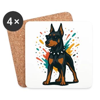 Chien Dobermann en éclaboussure colorée - Dessous de verre (lot de 4) - blanc - Devant