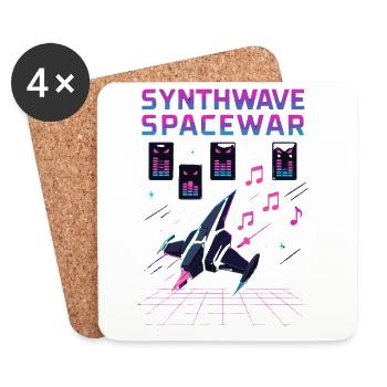 SYNTHWAVE SPACEWAR Retro Neon 80er Jahre Raumschiff - Untersetzer (4er-Set) - Weiß - Vorne