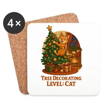 Le chat décore le sapin de Noël - Dessous de verre (lot de 4) - blanc - Devant