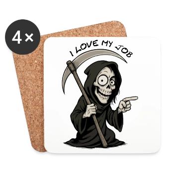 Grim Reaper Cartoon: Schelmischer Sensenmann - Untersetzer (4er-Set) - Weiß - Vorne
