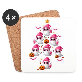 Conception d’arbre de Noël fantôme rose mignon - Dessous de verre (lot de 4) - blanc - Devant