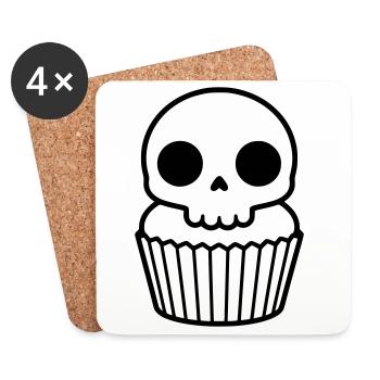 Gruseliger Cupcake | Halloween Totenkopf - Untersetzer (4er-Set) - Weiß - Vorne