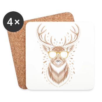 Cerf avec bois et lunettes de soleil - Dessous de verre (lot de 4) - blanc - Devant