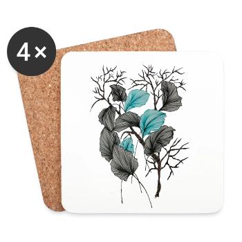 Poésie Feuille Branches Bleu-Vert - Dessous de verre (lot de 4) - blanc - Devant