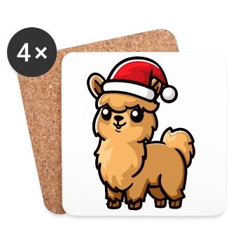 Alpaca Llama Christmas - Coasters (set of 4) - white - Front