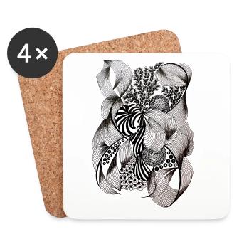 Tourbillons de fleurs noires et blanches - Dessous de verre (lot de 4) - blanc - Devant