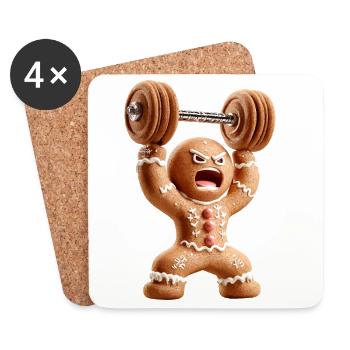 Gingerbread Man Bodybuilding Fitness Christmas - Coasters (set of 4) - white - Front
