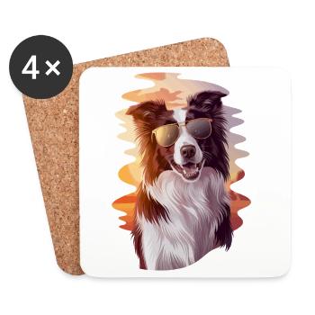 Cool border collie avant le coucher du soleil avec - Dessous de verre (lot de 4) - blanc - Devant