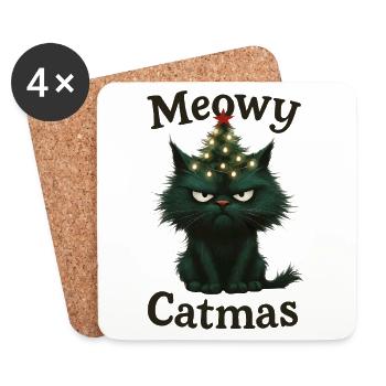 Meowy Catmas Grumpy Christmas Cat - Coasters (set of 4) - white - Front