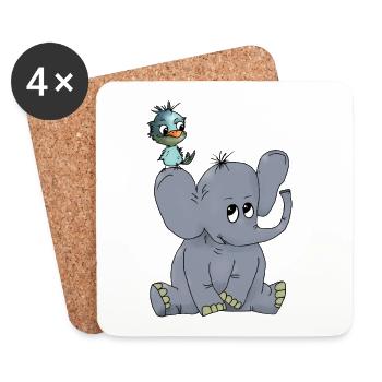 Elefant_mit_Vogel - Dessous de verre (lot de 4) - blanc - Devant