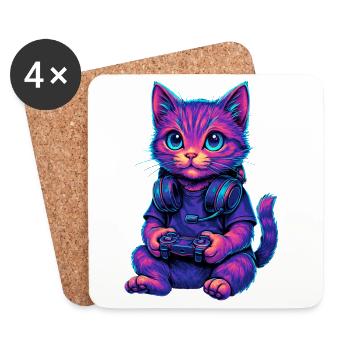 Cat Gaming Gamer Gaming Gaming Video Games - Coasters (set of 4) - white - Front