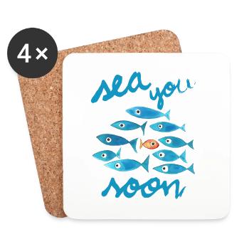 Bis bald auf See Blaue Fische - Untersetzer (4er-Set) - Weiß - Vorne