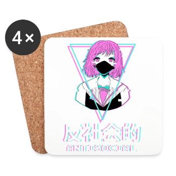 Anti Social Girl Moody Cute Aesthetic - Coasters (set of 4) - white - Front