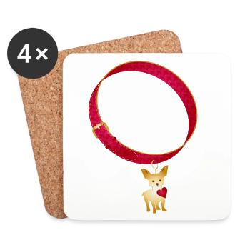 Red Dog Collar with Golden Chihuahua Motif - Coasters (set of 4) - white - Front