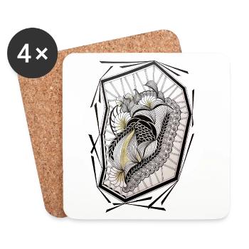 Zentangle-Blumenherz im Rahmen - Untersetzer (4er-Set) - Weiß - Vorne