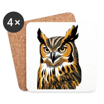 Owl Portrait in Flame Paint - Coasters (set of 4) - white - Front