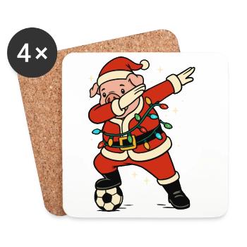 Davant le Porc du Père Noël Football Drôle - Dessous de verre (lot de 4) - blanc - Devant