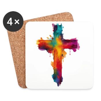 Croix chrétienne Christ religion Jésus - Dessous de verre (lot de 4) - blanc - Devant