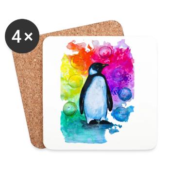 Colorful Penguin Watercolor - Coasters (set of 4) - white - Front