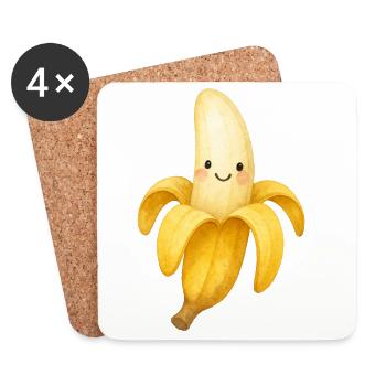 Cheerful Banana Face Illustration Kids Fruit - Coasters (set of 4) - white - Front