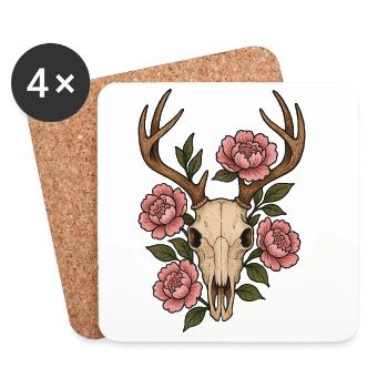 Peony Skull Deer Emblem - Coasters (set of 4) - white - Front