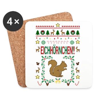 Attention squirrels, Christmas, presents - Coasters (set of 4) - white - Front