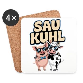 Sau Kuhl Schwein Und Kuh Mit Sonnenbrille - Untersetzer (4er-Set) - Weiß - Vorne