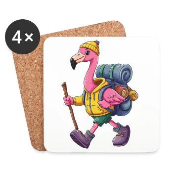 Camping de randonnée flamant rose mignon Voyageur à dos - Dessous de verre (lot de 4) - blanc - Devant