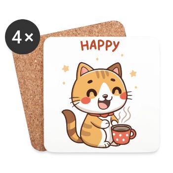 Happy Hot Drink Katze - Untersetzer (4er-Set) - Weiß - Vorne