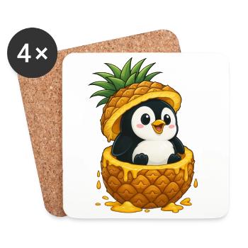 Cute Penguin Cartoon Pineapple Fruit Whimsical - Coasters (set of 4) - white - Front