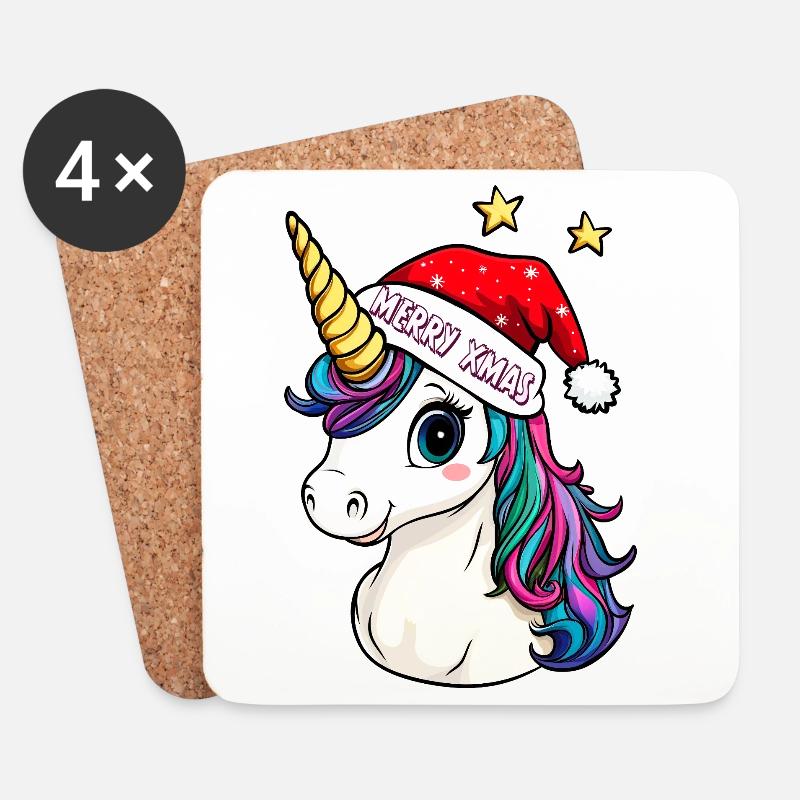 Einhörner Weihnachten / Merry Xmas - Untersetzer (4er-Set) - Weiß