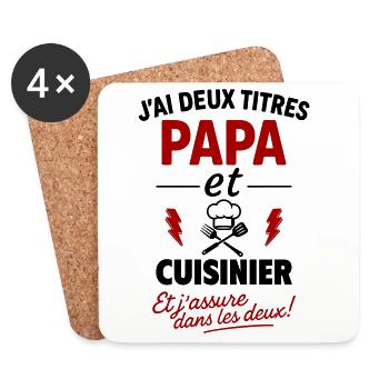 Papa Cuisinier Humour Cadeau cuisine - Dessous de verre (lot de 4) - blanc - Devant