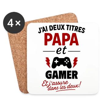 Papa Gamer Deux Titres Humour Geek Gaming - Dessous de verre (lot de 4) - blanc - Devant