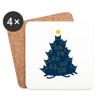Weihnachten Katzen Katze Tannenbaum Geschenk - Untersetzer (4er-Set) - Weiß - Vorne