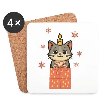 Cat Domestic Cat Fur Nose Christmas - Coasters (set of 4) - white - Front