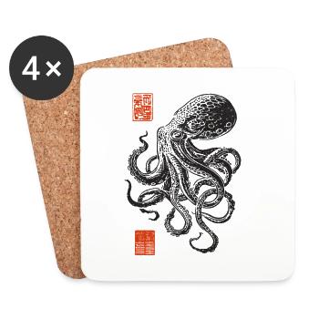 Tinten-Octopus im Tusch-Stil - Untersetzer (4er-Set) - Weiß - Vorne