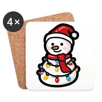 Snowman with fairy lights and scarf - Coasters (set of 4) - white - Front