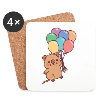 Cute Smiling Quokka Flying With Rainbow Balloons - Coasters (set of 4) - white - Front