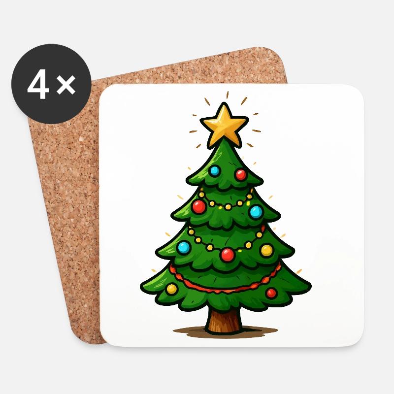 Glitzernder Weihnachtsbaum mit Stern - Untersetzer (4er-Set) - Weiß